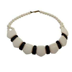 Vintage West Germany Black & Milk Glass Choker with Gold-Tone Spacers